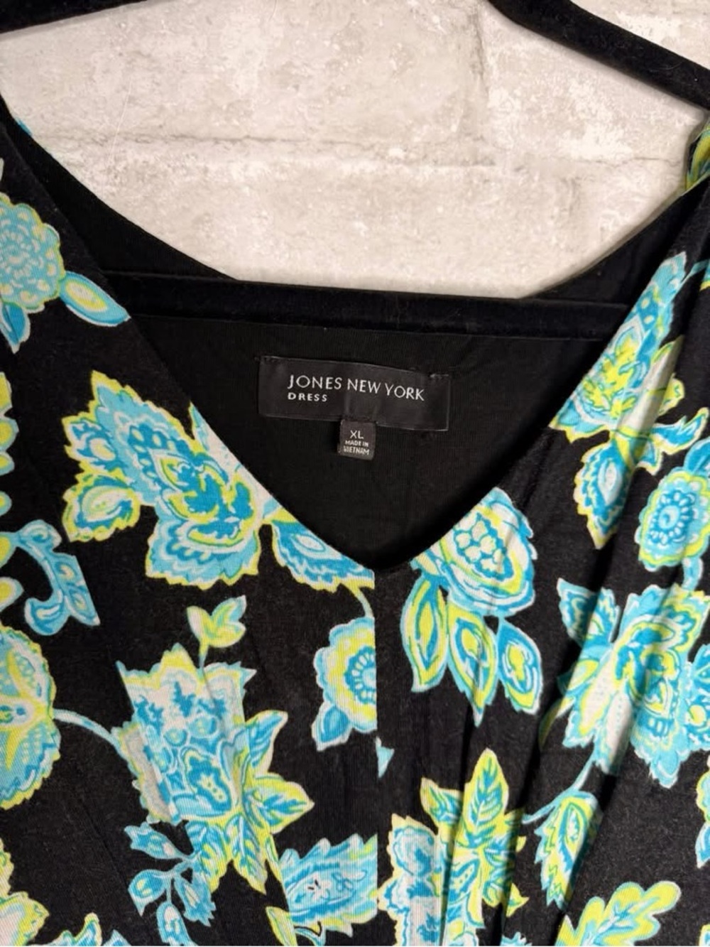 Jones New York Black Maxi Dress with Aqua and Lime Floral Print - Picture 2 of 3